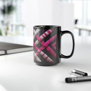 Pink and White Weaving Black Mug (11oz, 15oz)