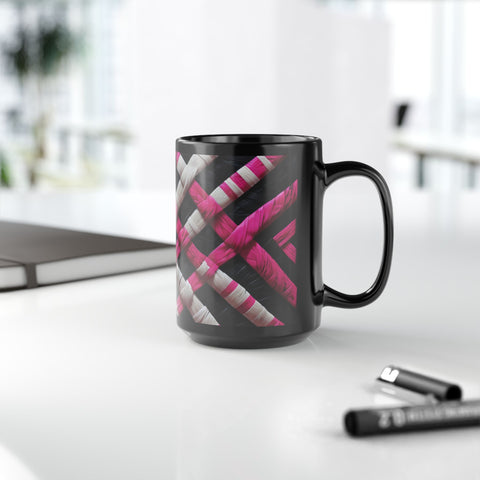 Pink and White Weaving Black Mug (11oz, 15oz)