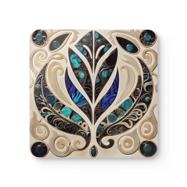 Paua Abalone Shell and Bone Corkwood Coaster Set