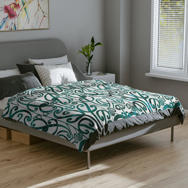 Dark Teal Green Koru Velveteen Microfiber Blanket