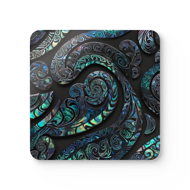 Paua Abalone Shell Art Corkwood Coaster Set
