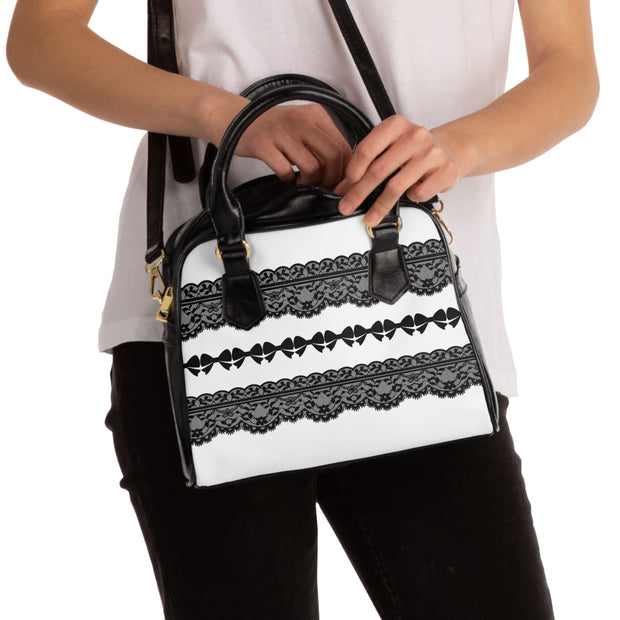 Black and White Chantelle Lace Shoulder Handbag