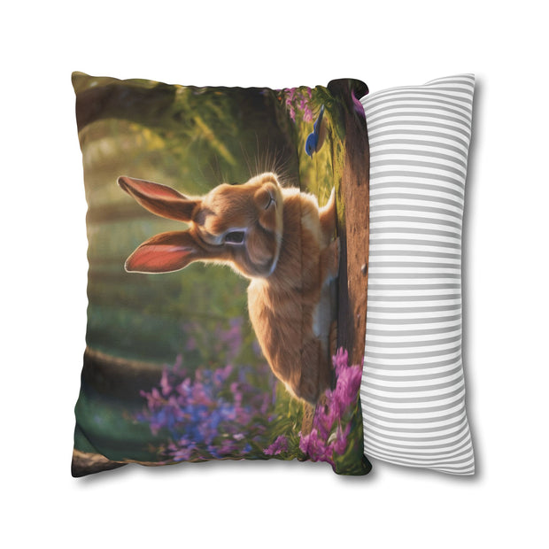Cute Rabbit in the forest Spun Polyester Square Pillowcase
