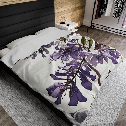 Purple Jacaranda Flowers Velveteen Plush Blanket