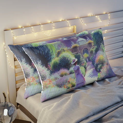 Monet Inspired Girl Walking In Garden Pillow Sham