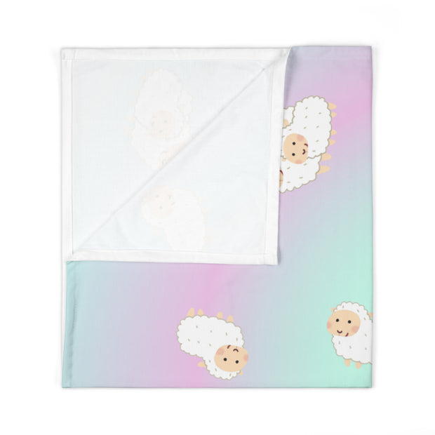 Pastel Pink and Green Sheep Baby Swaddle Blanket