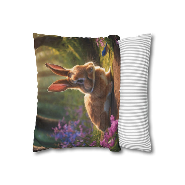 Cute Rabbit in the forest Spun Polyester Square Pillowcase