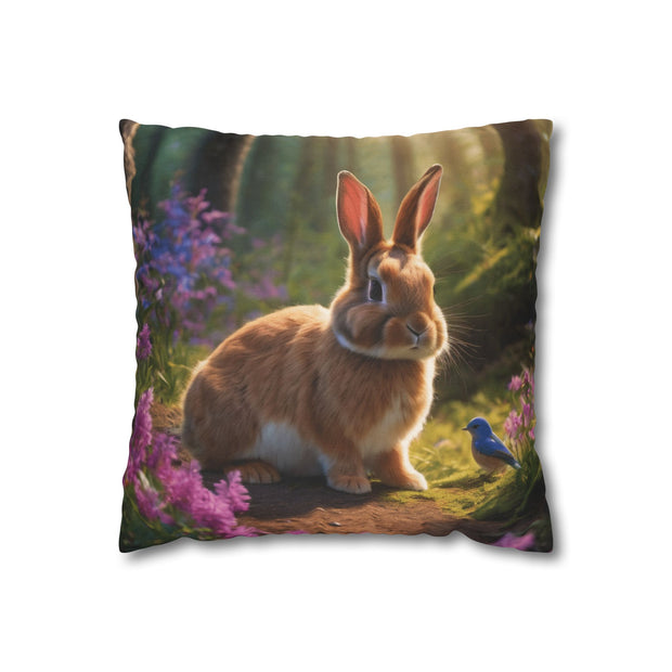 Cute Rabbit in the forest Spun Polyester Square Pillowcase