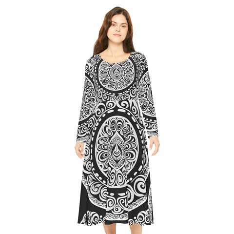 Black and White Ezra Women's Long Sleeve Dance Dress (AOP)