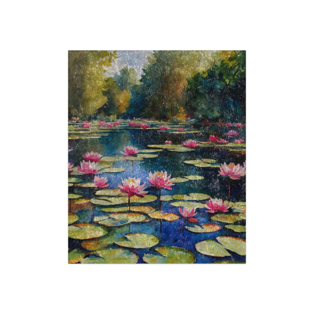 Monet Inspired Waterlily Pond Crushed Velvet Blanket