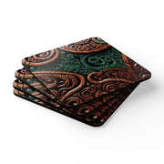New Zealand Maori Pounamu Greenstone and Wood Corkwood Coaster Set