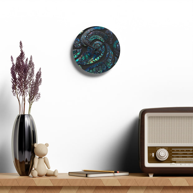 Paua Abalone Shell New Zealand Maori Design Acrylic Wall Clock
