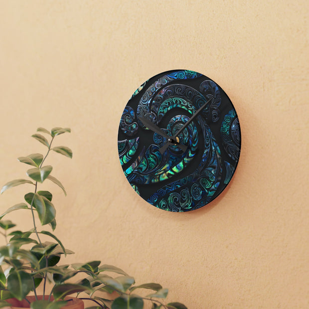 Paua Abalone Shell New Zealand Maori Design Acrylic Wall Clock