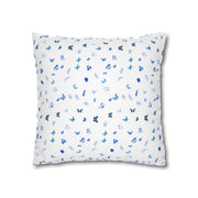 Blue and White Flowers and Butterflies Spun Polyester Square Pillowcase