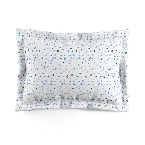 Blue and White Flowers and Butterfly Microfiber Pillow Sham