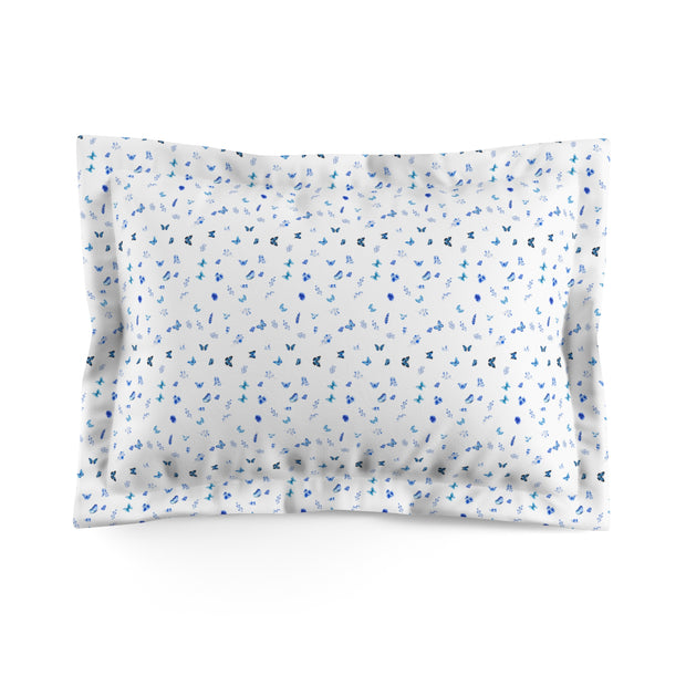 Blue and White Flowers and Butterfly Microfiber Pillow Sham