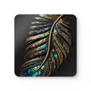 Paua Abalone Shell Feather Corkwood Coaster Set