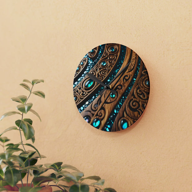 Wood and Paua Abalone Shell Design Acrylic Wall Clock