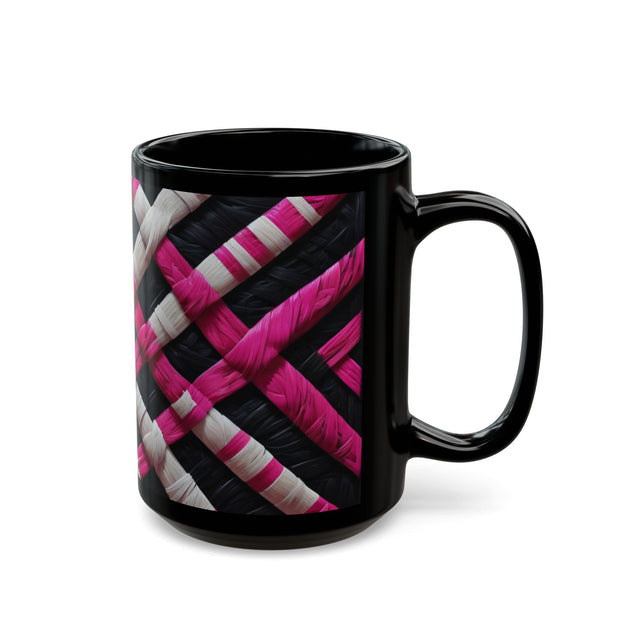 Pink and White Weaving Black Mug (11oz, 15oz)