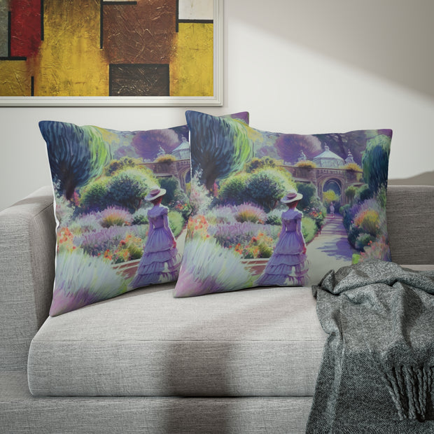 Monet Inspired Girl Walking In Garden Pillow Sham