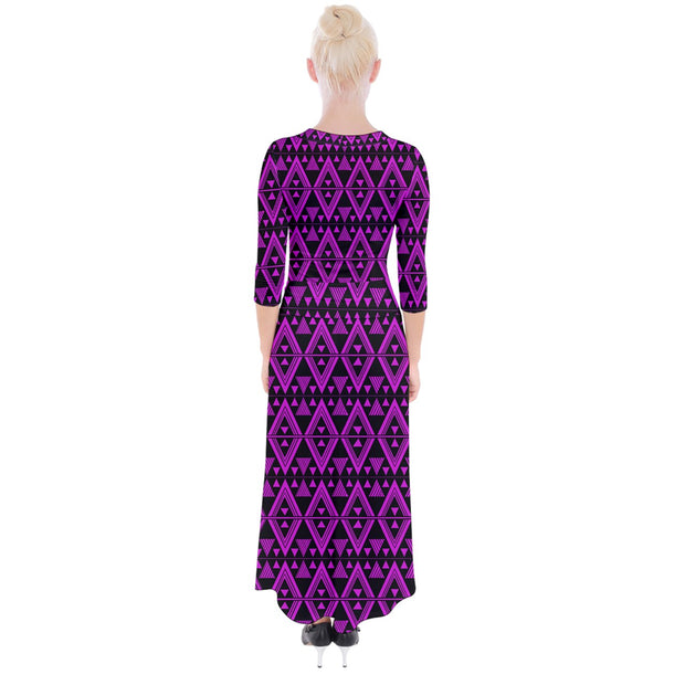 Fushia and Black Tukutuku Quarter Sleeve Wrap Maxi Dress