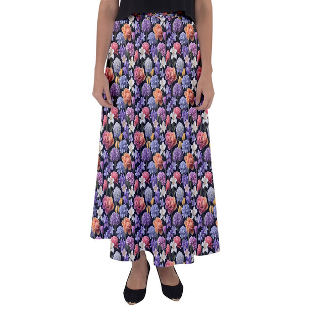 Floral Spring Lights Flared Maxi Skirt