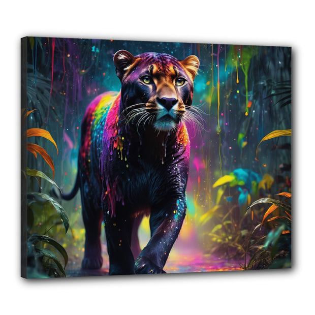Awesome Rainbow Jaguar Cat Canvas 24" x 20" (Framed)