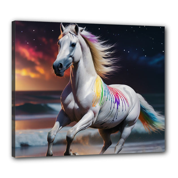 Rainbow White Stallion Canvas 24" x 20" (Framed)