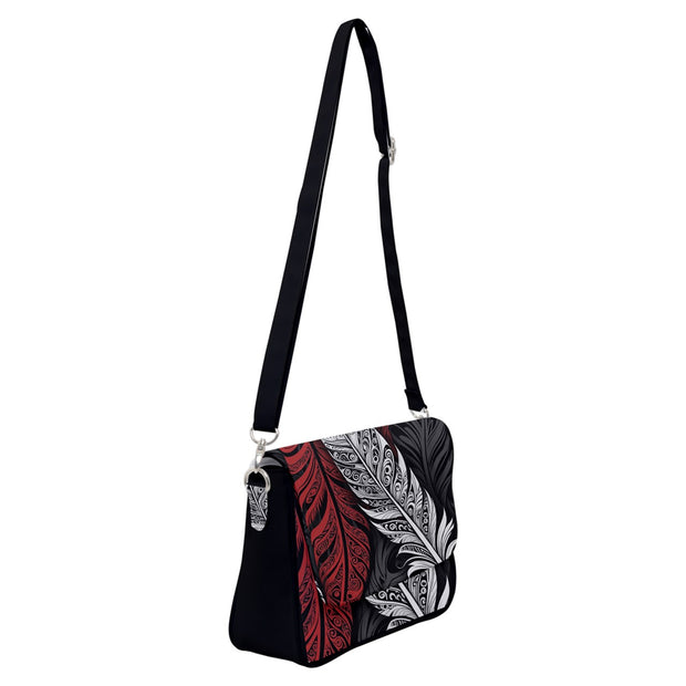 New Zealand Maori Feathers Red Black and WhiteShoulder Bag with Back Zipper