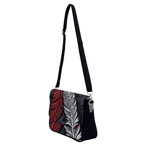New Zealand Maori Feathers Red Black and WhiteShoulder Bag with Back Zipper