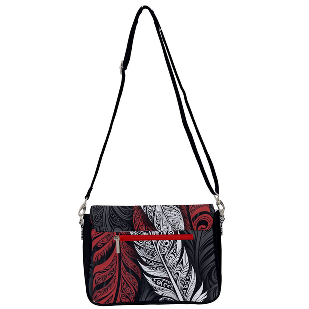 New Zealand Maori Feathers Red Black and WhiteShoulder Bag with Back Zipper