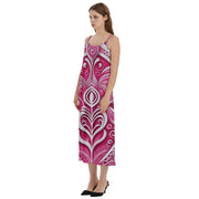 Pink and White Koru Casual Spaghetti Strap Midi Dress