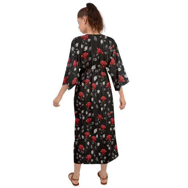 Red Rose Grecian Style  Maxi Dress