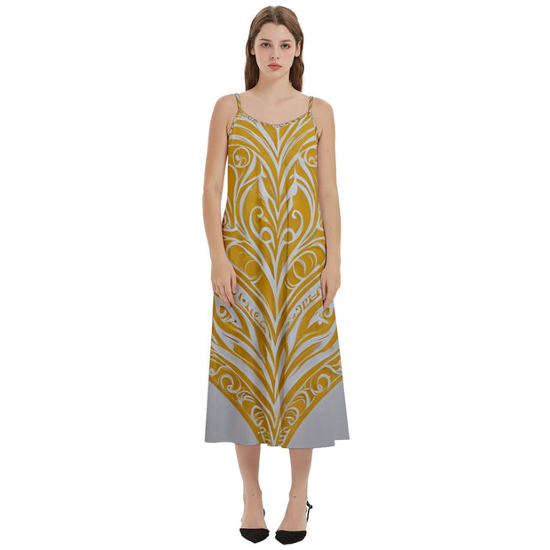 Yellow Kowhai New Zealand Maori Design Casual Spaghetti Strap Midi Dress