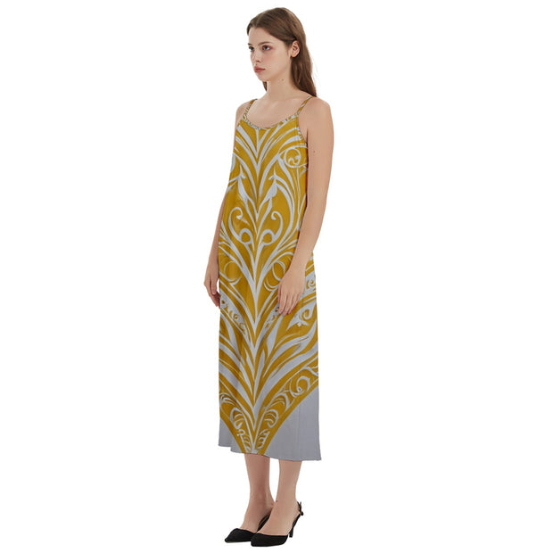 Yellow Kowhai New Zealand Maori Design Casual Spaghetti Strap Midi Dress