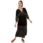 Black and White New Zealand Koru Grecian Style  Maxi Dress