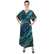 Paua Shell Abalone Pattern V-Neck Boho Style Maxi Dress