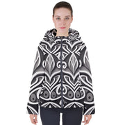 Black White Grey Modern New Zealand Maori Women's Hooded Puffer Jacket