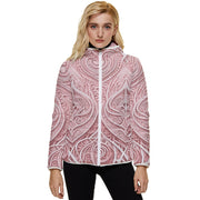 Soft Pink 3D effect New Zealand Maori Design Women's Hooded Quilted Jacket