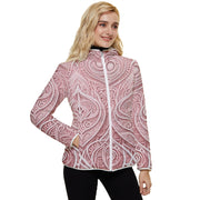 Soft Pink 3D effect New Zealand Maori Design Women's Hooded Quilted Jacket