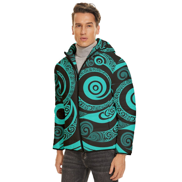 Koru Neon Teal Men's Hooded Quilted Jacket