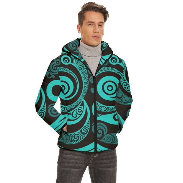 Koru Neon Teal Men's Hooded Quilted Jacket