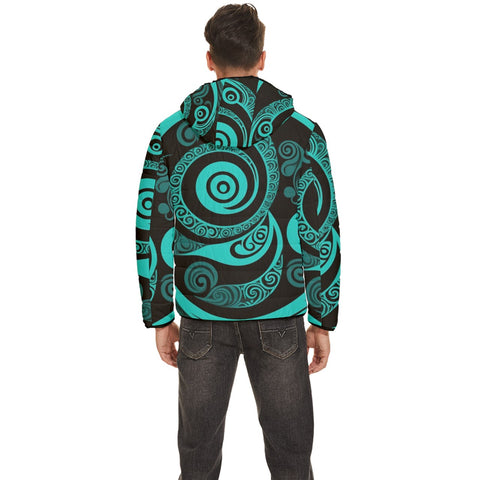 Koru Neon Teal Men's Hooded Quilted Jacket