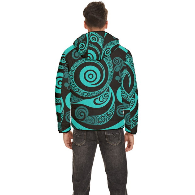 Koru Neon Teal Men's Hooded Quilted Jacket