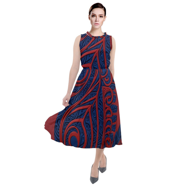 Red Meets Ocean Round Neck Boho Dress