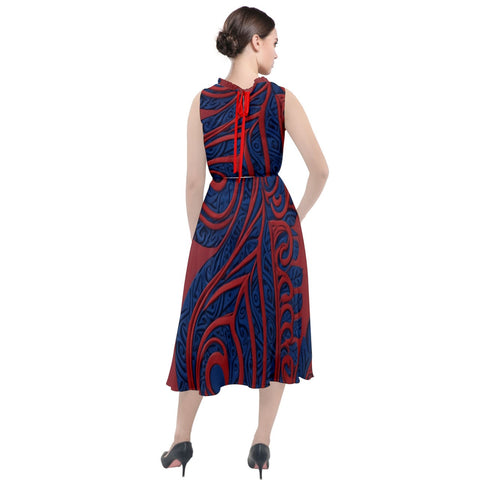 Red Meets Ocean Round Neck Boho Dress