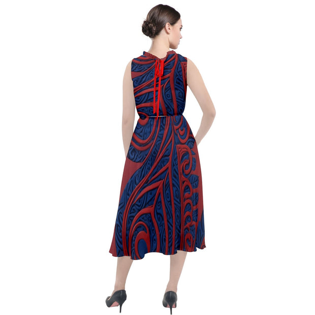 Red Meets Ocean Round Neck Boho Dress
