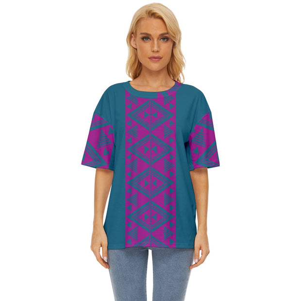 Pink And Teal TukuTuku Oversized Basic T-Shirt