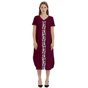 Wine Koru T-Shirt Midi Dress With Pockets