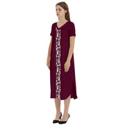 Wine Koru T-Shirt Midi Dress With Pockets